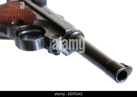 Macro shot of a german Lugger pistol isolated on white Stock Photo