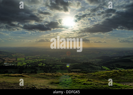 view from the Malverns over South West England looking towards Wales and the Brecon Beacons Stock Photo