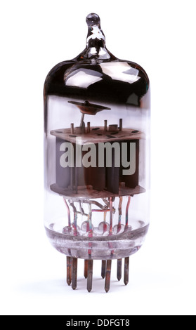 Vintage vacuum radio tube. Close-up view. Isolated on white background. Stock Photo