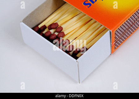 Open box of matches against a white background. Stock Photo