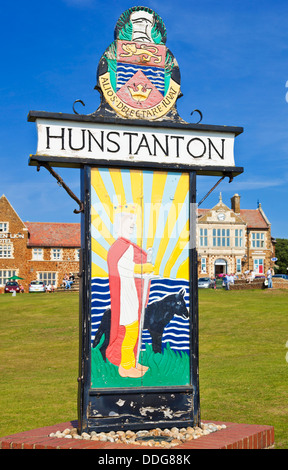 Hunstanton town sign Hunstanton North Norfolk coastal town England UK GB Europe Stock Photo