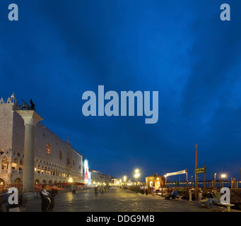 Nice evening Piazza San Marco embankment and Doge's Palace view (Venice, Italy). Long time shot. Stock Photo