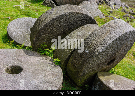 Abandoned millstones below Stanage Edge, Derbyshire Stock Photo