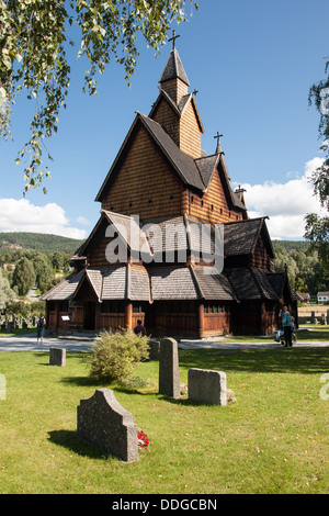 The picture of Heddal stave church was captured during summer in Telemark province, few kilometers from Notodden. Stock Photo