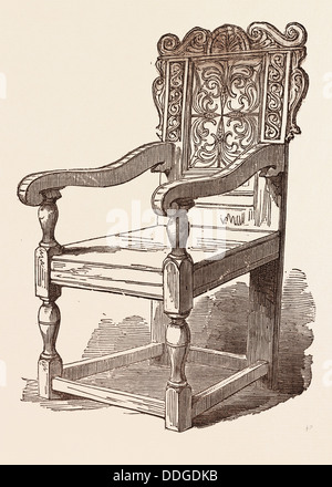 SIR MARTIN FROBISHER'S CHAIR, PRESENTED TO THE GEOGRAPHICAL SOCIETY, NOVEMBER 14, 1853. Sir Martin Frobisher, c. 1535 or 1539 Stock Photo