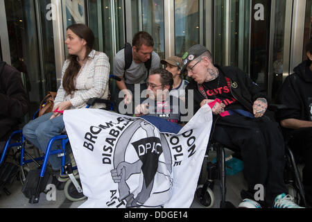 london, UK. 2nd Sep, 2013. DPAC stage a sitdown protest outside the BBC in Langham Place to protest poor reporting of disability cuts by BBC news. London, United Kingdom, 02/09/2013  Credit:  Mario Mitsis / Alamy Live News Stock Photo