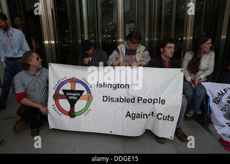 london, UK. 2nd Sep, 2013. DPAC stage a sitdown protest outside the BBC in Langham Place to protest poor reporting of disability cuts by BBC news. London, United Kingdom, 02/09/2013  Credit:  Mario Mitsis / Alamy Live News Stock Photo