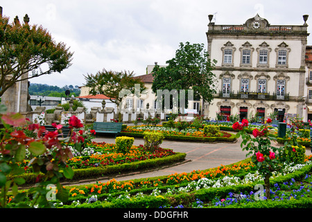 Church of Templo de Bon Jesus da Cruz,Barcelos,Square,Jardim das Barrocas Gardens,Shops,Restaurants,Hotel,meeting place,Barcelos Stock Photo