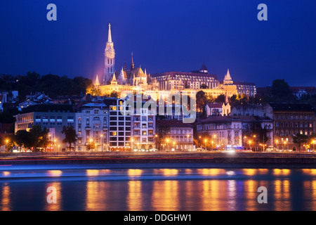Budapest, Hungary - Fisherman's Bastion and Matthias Church on the Buda Castle hill by Danube River