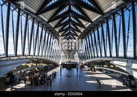 Fan shaped canopy of the Gare de Lyon Saint-Exupéry railway station in Lyon, designed by Spanish architect Santiago Calatrava Stock Photo