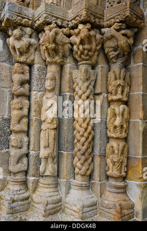 Bravaes,Northern Portugal Roman Carvings thought to be the oldest Roman sculpture in Porutgal on Sao Salvador Church,N.Portugal Stock Photo