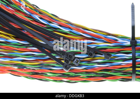 Cables connected by cable ties Stock Photo