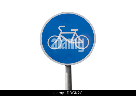 Blue bicycle lane sign isolated on white with clipping path Stock Photo