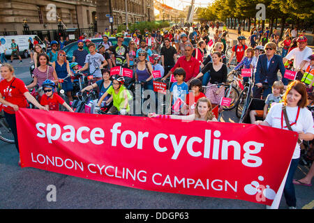 London, UK. 2nd Sep, 2013. Up to 1,500 cyclists rode through London demanding better provision for cyclists on London's streets. Credit:  Paul Davey/Alamy Live News Stock Photo
