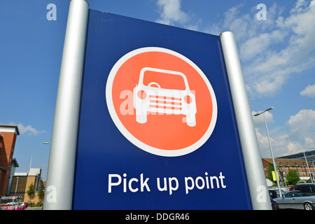 Pick up point sign outside Sainsbury's supermarket, Queensmead shopping centre, Farnborough, Hampshire, England, United Kingdom Stock Photo