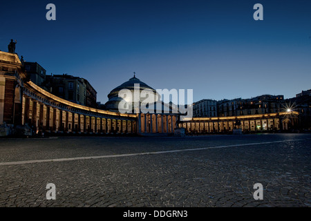 Naples, nocturne Plebiscite Square with church of Saint Francesco di Paola Stock Photo