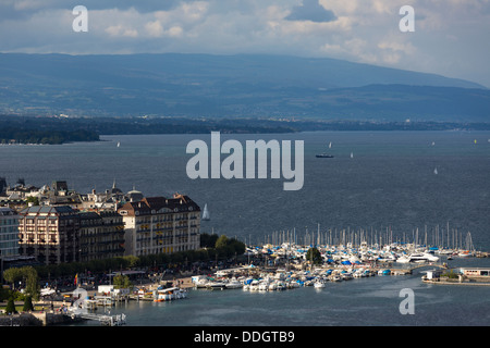 view of city and lake, Geneva, Switzerland Stock Photo