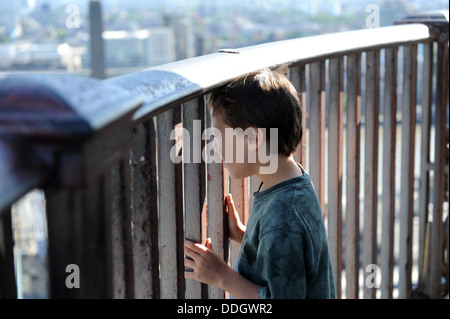London, UK, Great Britain, Aerial Skyline, eight year old Boy looking out, Panoramic view from the Golden Gallery Stock Photo