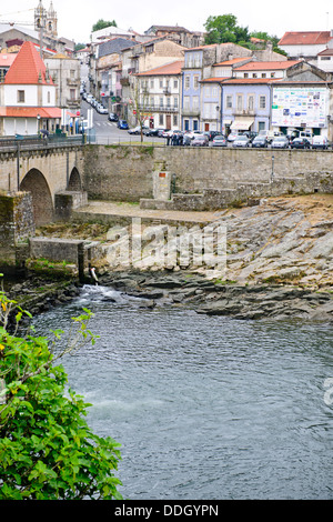 Ingreja Matriz Church,The Camera Municipal Town hall overlooking Rio Cavado and 14th Century Bridge,Barcelos,Northern Portugal Stock Photo