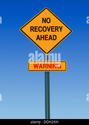 conceptual sign no recovery ahead warning over blue sky Stock Photo