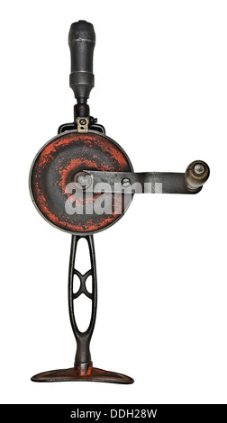 vintage hand drill isolated over white background Stock Photo