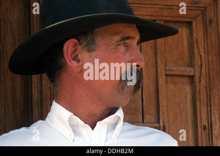 Cowboy portrait with side view of face and head, Santa Fe, New Mexico Stock Photo