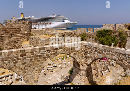 Cruise Ship 'Costa Mediterranea' and the Kos City Fortress, Kos Island, Dodecanese Island group, Greece. Stock Photo