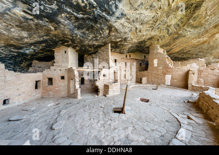 Spruce Tree House ruins, ancient Anasazi pueblo dwellings, Mesa Verde National Park, Cortez, USA. Cliff dwelling. Stock Photo