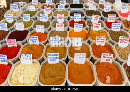 Spices for sale at a market stall Stock Photo