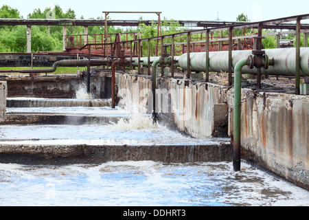 Pipelines for oxygen supplying into the sewage water in tanks Stock Photo