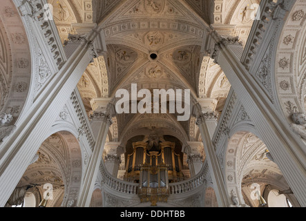 Interior view, nave, Church of St. Andreas, monastery church, early baroque style Stock Photo