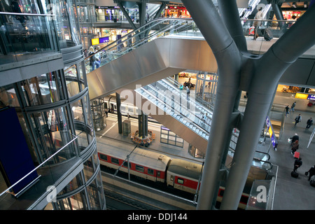 The striking multi-storey interior of the new(ish) Lehrter Bahnhof, Berlin's main railway station. Stock Photo