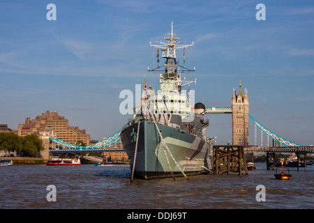 HMS Belfast and Tower Bridge, London Stock Photo