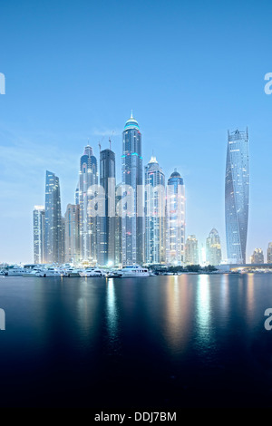 Evening view of skyscrapers in Marina District of Dubai United Arab Emirates Stock Photo