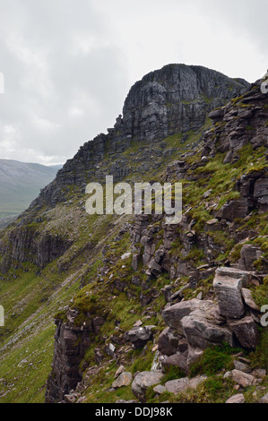 The summit cliffs of  Spidean Coinich (a Corbett) on the Scottish mountain Quinag in the North West Highlands of Scotland. Stock Photo