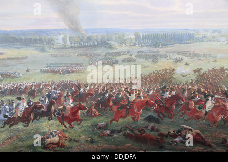 Calvary charging on the amazing Panorama canvas painting by Louis Dumoulin in the Panorama building, Waterloo, Belgium. Stock Photo