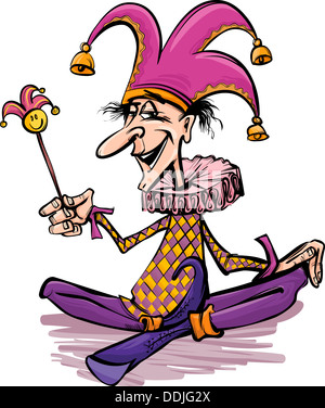 Cartoon Illustration of Funny Court Jester or Joker Stock Photo