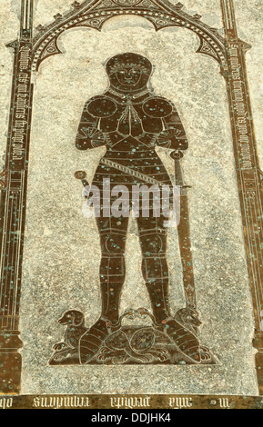 Burnham Thorpe, Sir William Calthorpe, 1420, monumental brass effigy with Lancastrian collar, Norfolk England UK medieval knight Stock Photo