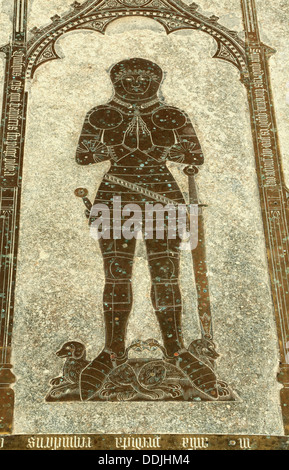 Burnham Thorpe, Sir William Calthorpe, 1420, monumental brass effigy with Lancastrian collar, Norfolk England UK medieval knight Stock Photo