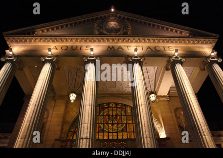 The classical facade of the Kurhaus in Wiesbaden, Germany, bears the Latin inscription 'Aquis Mattiacis'. Stock Photo