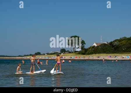 Kids on paddle surfboard at Ahrenshoop beach, Baltic Sea, Germany Stock Photo