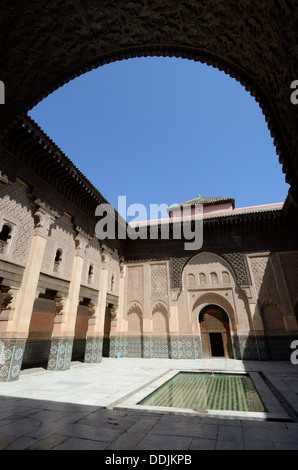 Ali Ben Youssef Madrasa Islamic college, Marrakech, Morocco (Main Courtyard) Stock Photo