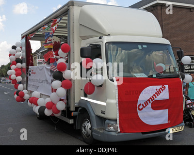 Decorated Cummins float from Huddersfield Carnival 2013 African Caribbean parade street party Stock Photo