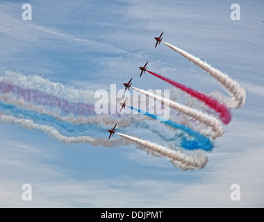 Red arrows Aerial display in the sky at Siverstone British Grand Prix GP England UK 2013