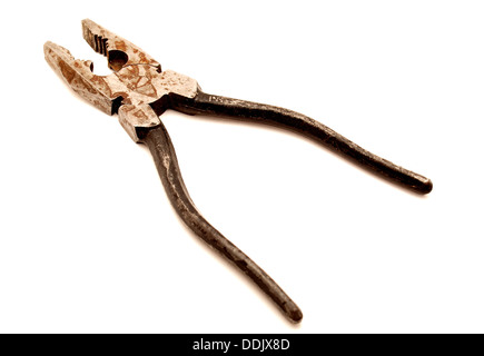 Old flat-nose pliers on a white background Stock Photo