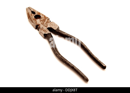 Old flat-nose pliers on a white background Stock Photo
