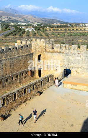 people in the walls of the Venetian castle Frangokastello near Chora Sfakion in the prefecture of Chania - Crete, Greece Stock Photo