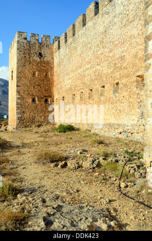 Walls of the Venetian castle Frangokastello near Chora Sfakion in the prefecture of Chania - Crete, Greece Stock Photo