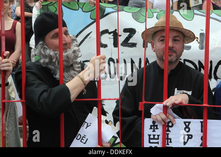 Foreigners protest against the new proposal of the Aliens Act of the Czech Republic in Prague on July 2, 2013. Stock Photo