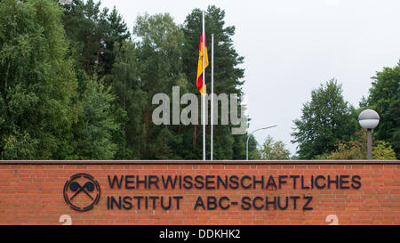 the Federal Armed Forces, Munster, Germany. 04th Sep, 2013. The driveway to the institute of military science, in german WIS, for defense technology - CBRN defense of the Federal Armed Forces, Munster, Germany, 04 September 2013. According to own indications the WIS is the only larger institute in Germany which handels the defense of biological, chemical and nuclear weapons of mass destruction. Photo: PHILIPP SCHULZE/dpa/Alamy Live News Stock Photo